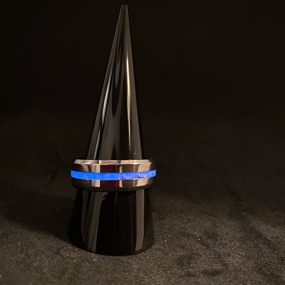 Size 10 Tungsten and opal glow ring- handmade